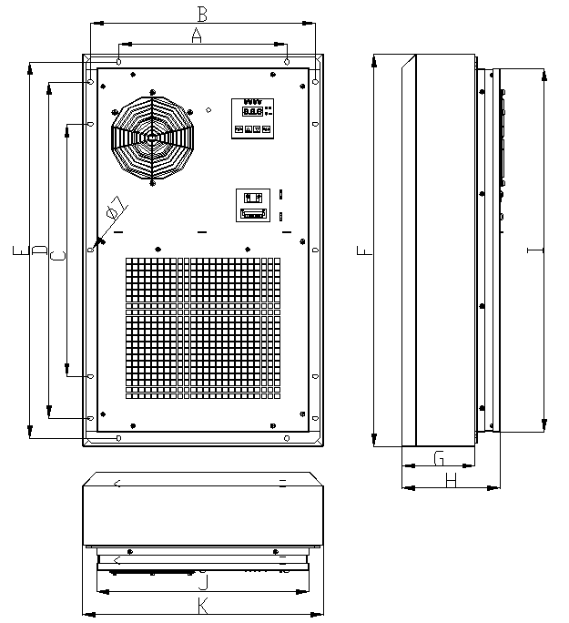 Industrial Electrical Enclosure Air Conditioner 2500W 220VAC 352*175*583mm