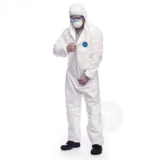 Disposable Coverall with Hood Protective Suit Factory Hospital Safety Clothing (White, 175/XL)
