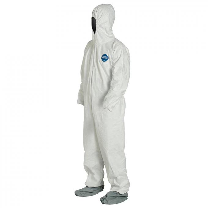Disposable Coverall with Hood Protective Suit Factory Hospital Safety Clothing (White, 175/XL)